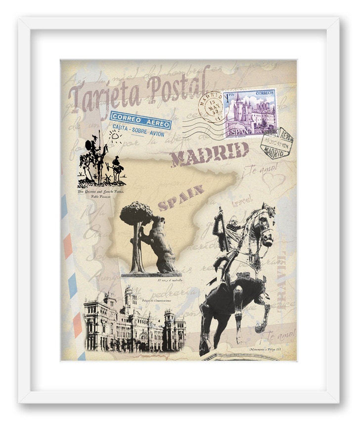 Madrid - Spain.  Decoration print stylized for post card. 8"x10" print. - truecolorprints