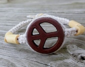 Brown Eco friendly Peace sign hemp bracelet