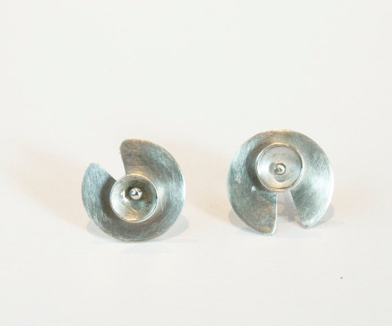 Lily Pad Stud Earrings, Sterling Silver - Handmade - Unique - Gift - For Her - Made to order