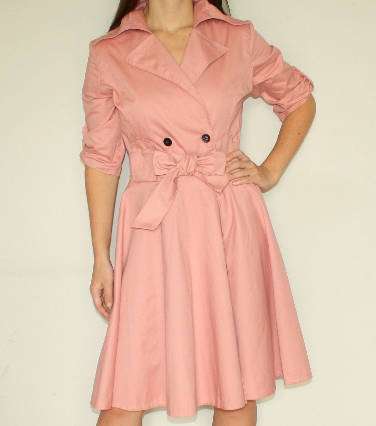 Pink Trench coat Dress Full Circle skirt for Women by KSclothing