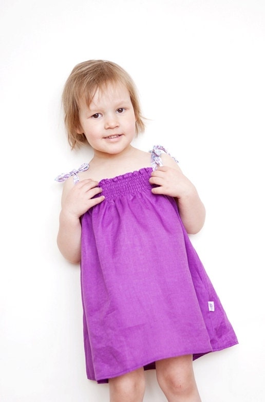 Girls linen dress Eco friendly dress Purple dress Size 3 to 5 years