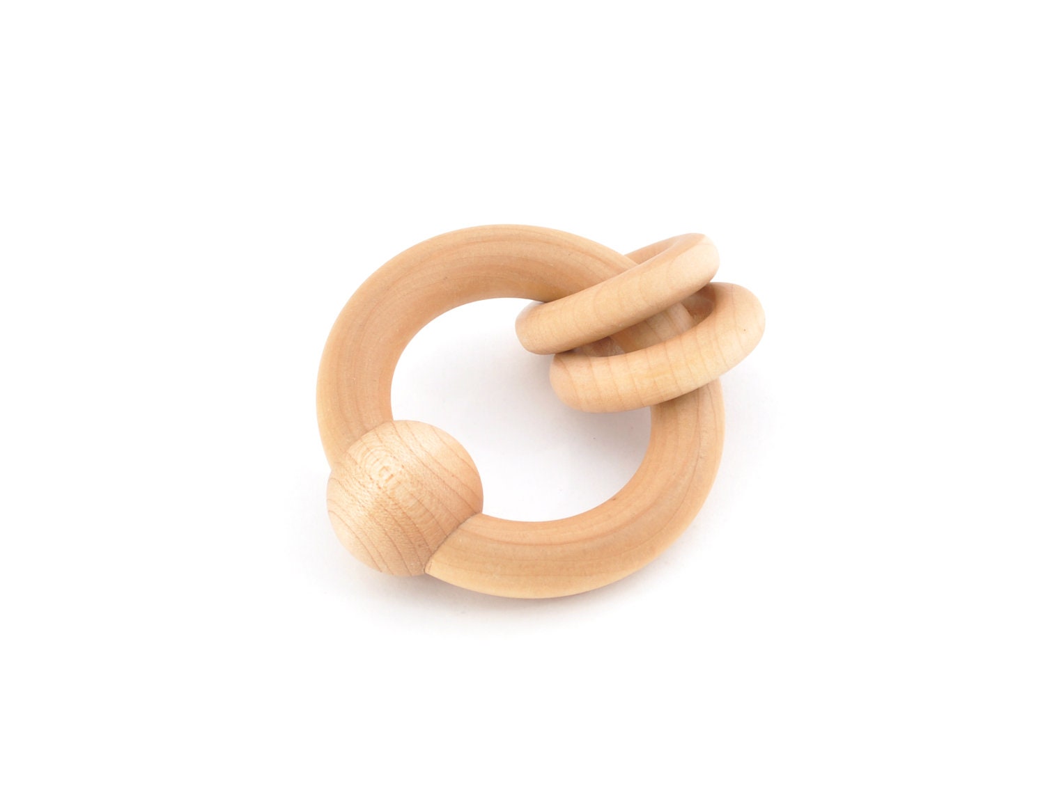 Baby Rattle Toy - Montessori Wood Teether - Natural Grasping Toy - Eco Friendly Wooden Rattle (R)