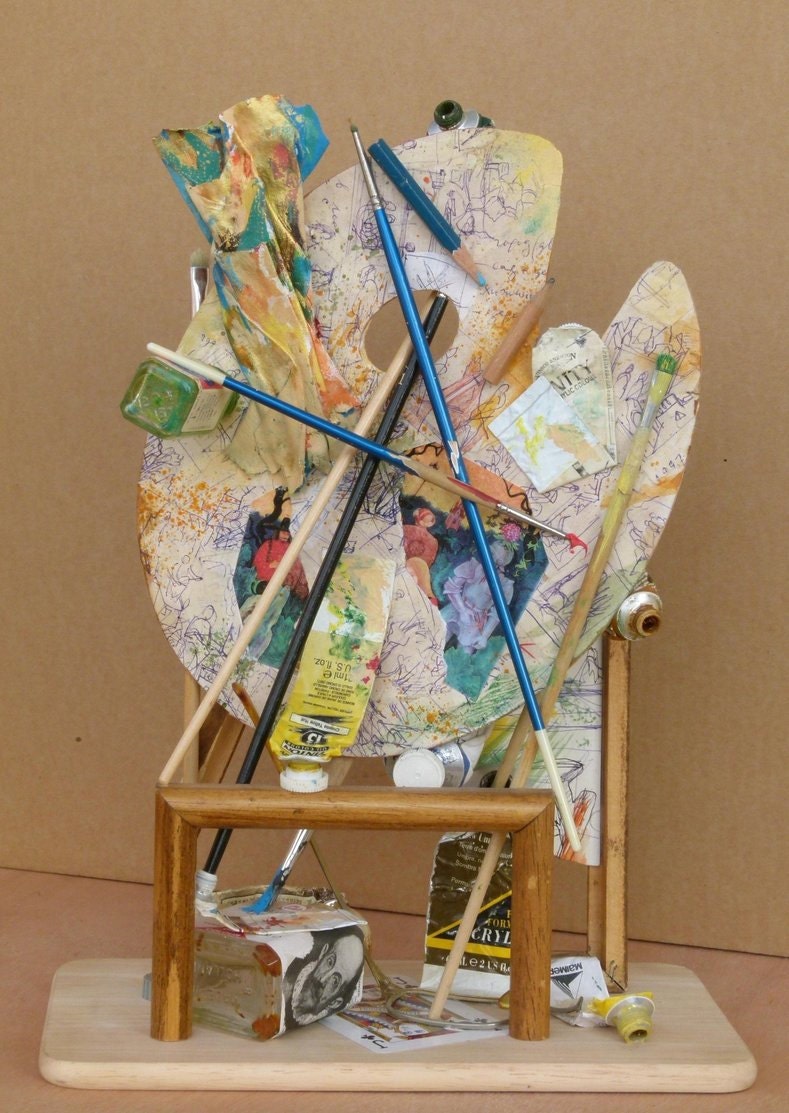 Artistic Still-life installation, found objects, assemblage art