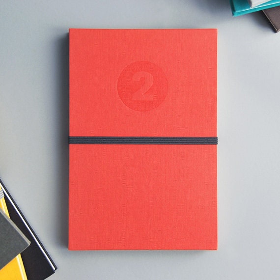 Handmade Red Notebook with Dark Grey Band - Letterpressed printed