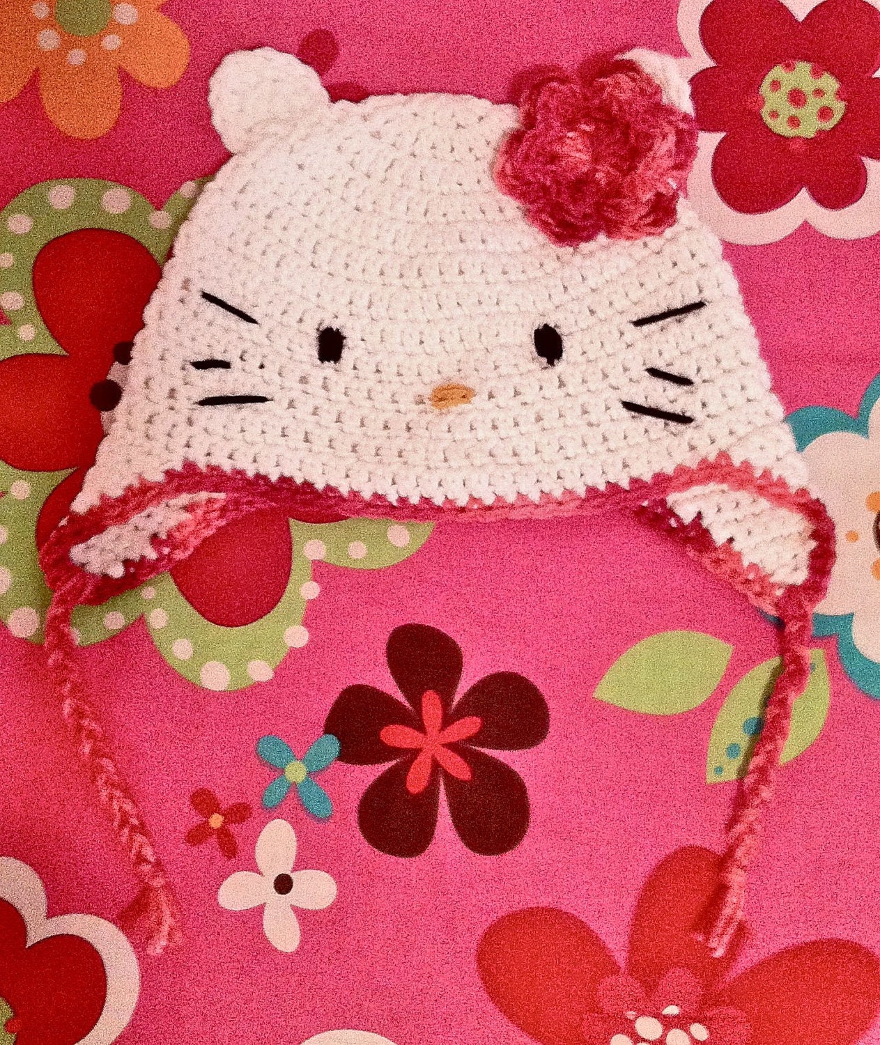 Crochet Kitty Earflap Hat - 0-3 Months, 3-6 Months, 6-12 Months Sizes Available