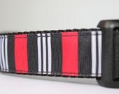 Stripes Red/Black/White Large Nylon Adjustable Buckle Dog Collar