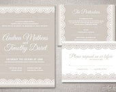 Art Deco Lace "Andrea" Wedding Invitations Suite - Vintage Modern Invite - Custom DIY Digital Printable or Printed Invitation