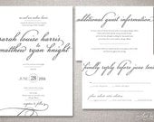Calligraphy "Louise" Wedding Invitation Suite - Romantic Modern Script Invitations - Personalized DIY Digital Printable or Printed Invite