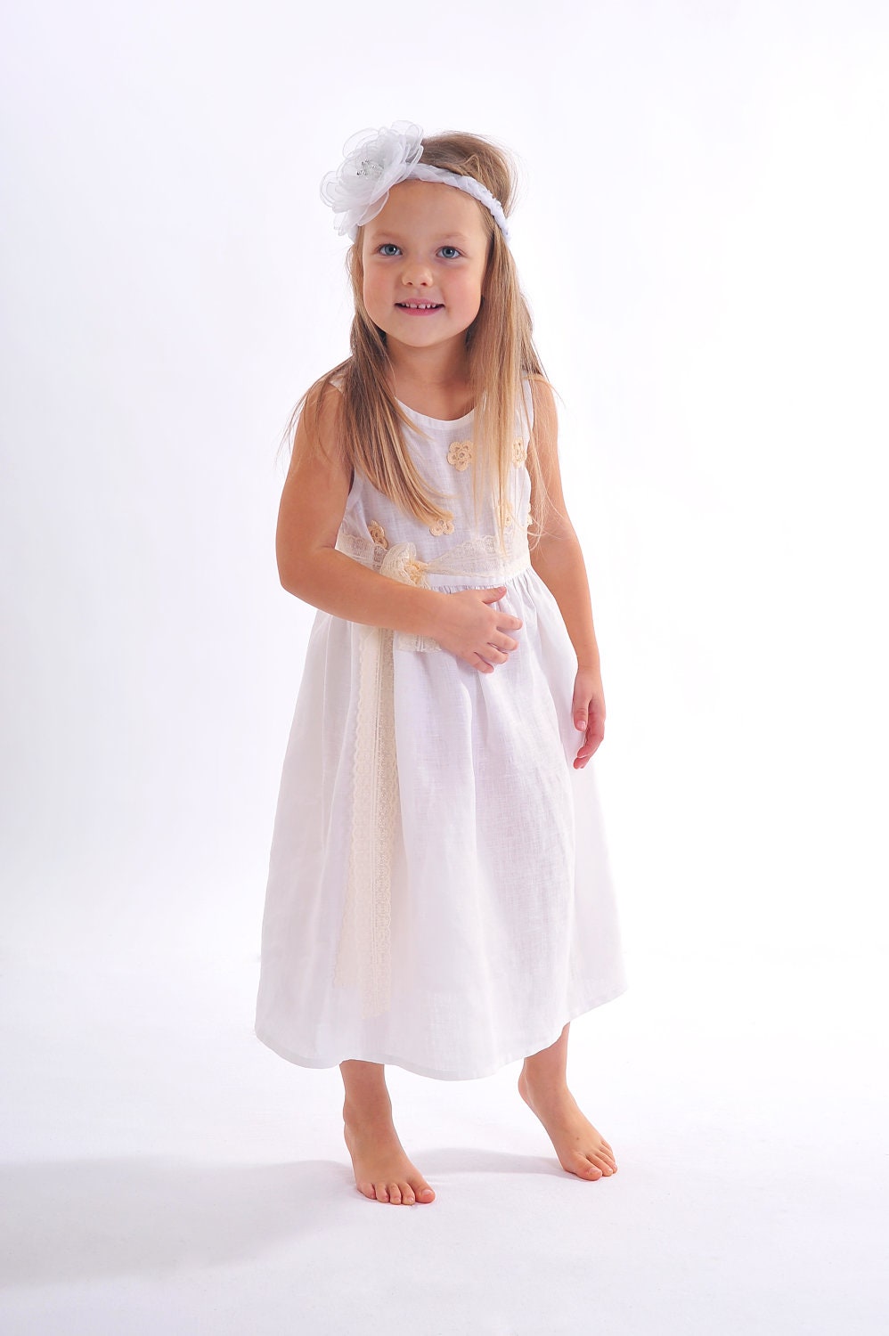 Flower girl  dress - Linen girl dress - Children clothing - Weddings clothing--Birthday girls dress