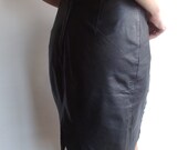 Vintage Black Genuine Leather Skirt  with Two Pockets In Front High Waist  XS, S - Ramaci
