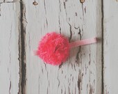 Coral pink puff flower on toddler baby girl childrens headband