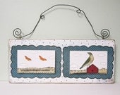 Folk Art Bird Collage , Original Mixed Media Painting , Whimsical Art