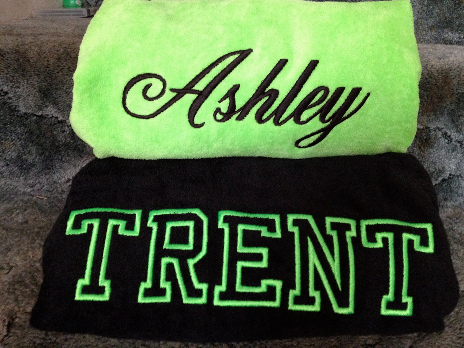 Personalized BEACH Towels Embroidery 100% cotton terry velour Choose your Names and Colors Made To Order