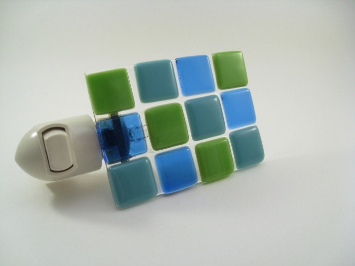 Night Light Green and Blues Fused Glass