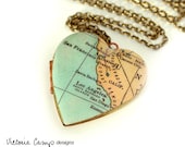 California Map Necklace, Large Vintage Heart Locket,  Antique Map Jewelry, Los Angeles, San Francisco, San Diego, Oakland