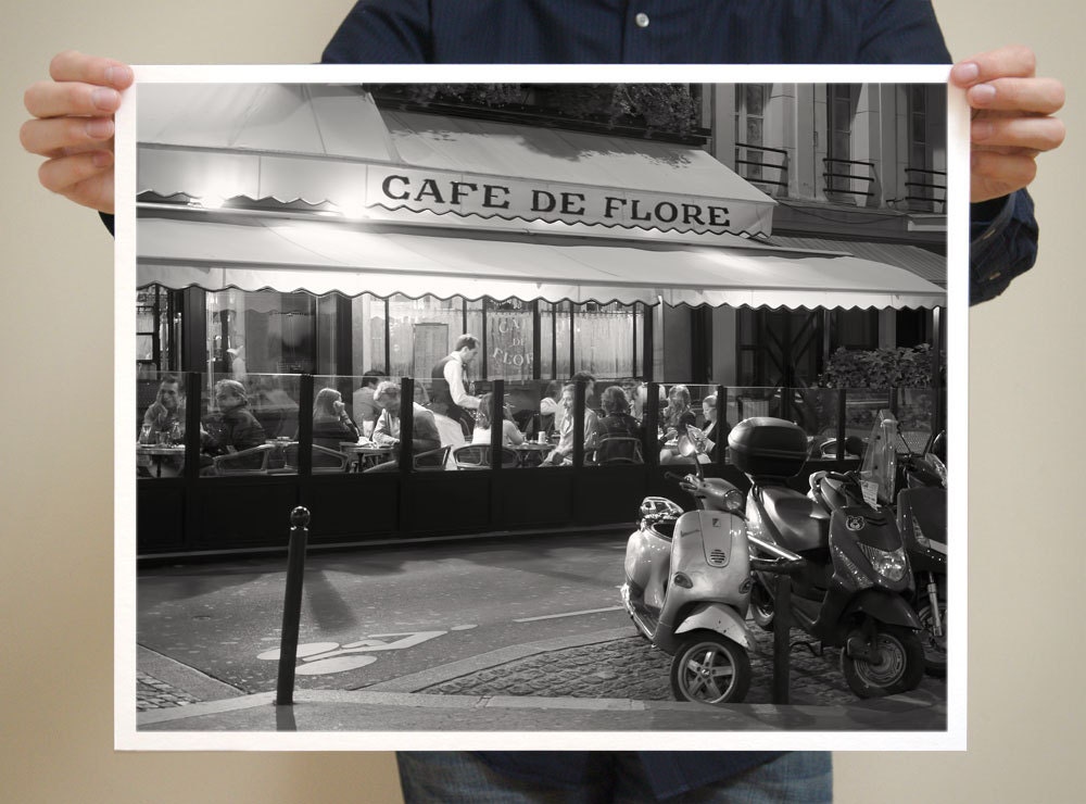 Paris Café de Flore, 16x20 French Wall Art Prints - Paris, France, Black and White