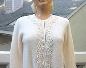 1960's Vintage Beaded Cardigan Sweater with Rhinestones Medium 35 Bust