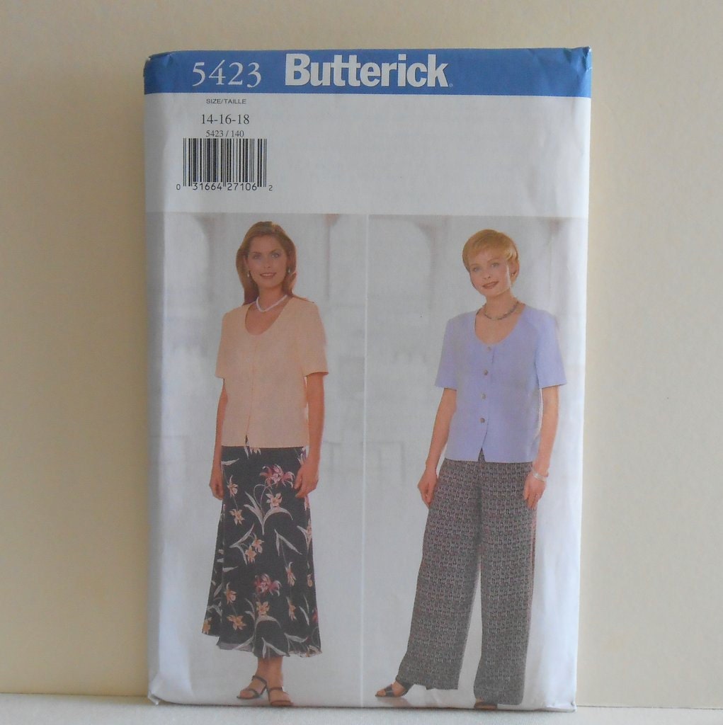 Women's  A-Line Skirt, Loose Fit Top, and Wide Leg Pants Size 14-16-18 UNCUT Butterick 5423 Sewing Pattern