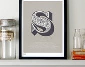 Illustrated Letter S in Putty/Charcoal - decorative screen print