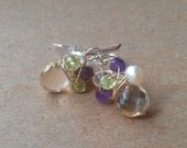 mini lux earrings // scapolite with pearl, quartz and peridot cluster // birthstones