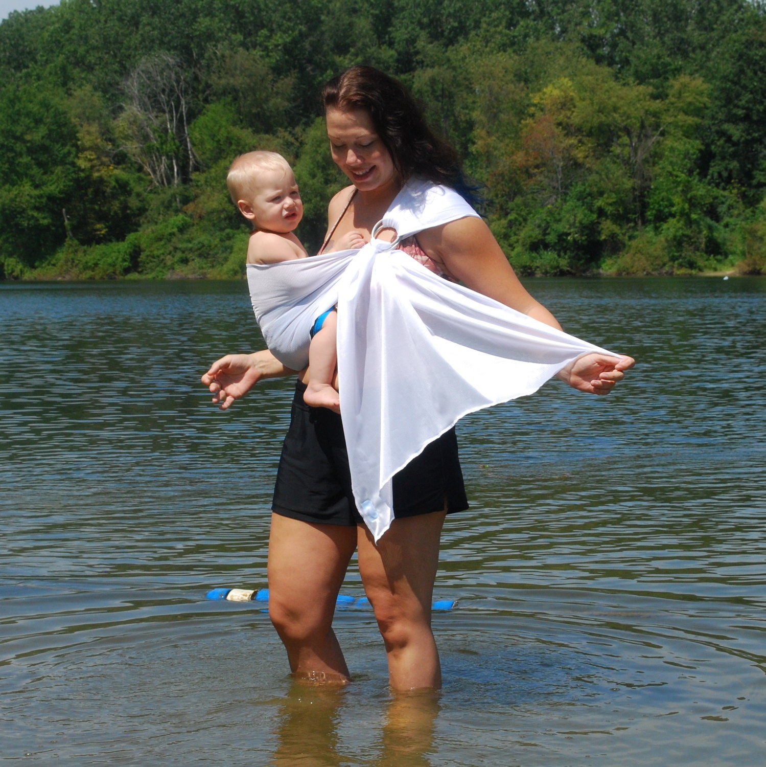 Ring Sling Baby Carrier Water Mesh Bright White for Pools, Beach Vacation, Shower - Made to Order
