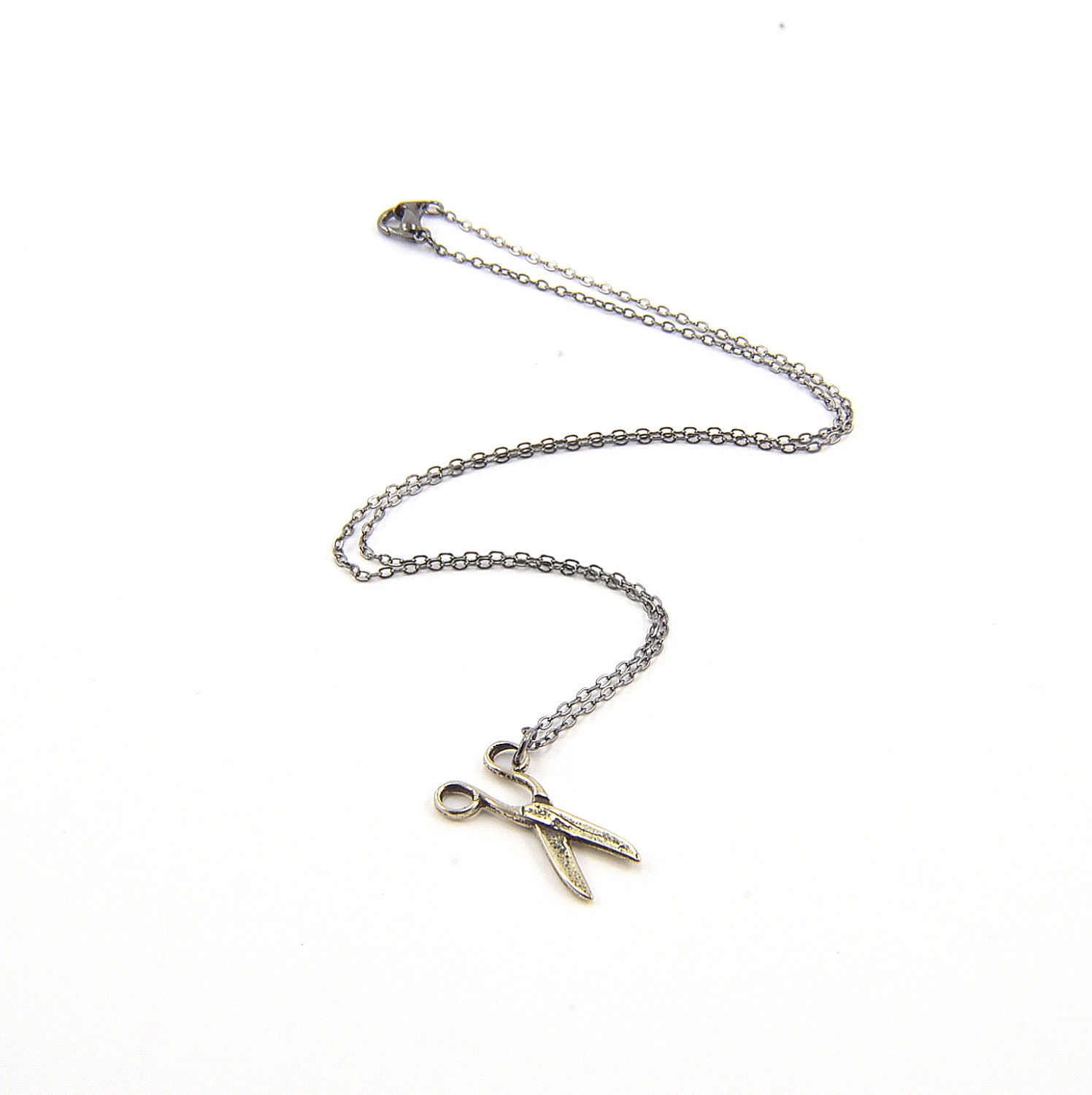 Scissors Necklace - Silver White Bronze Necklace