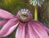 Original ACEO Painting - Small Floral Still Life ATC - Purple and Green Flower Spring Decor