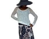 Pink and Navy Feather Print Skirt, Flight of Fancy Travel Skirt