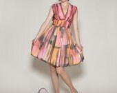 Vintage 1960s Mini Dress Pink Orange Black Mod Ombre Fashions