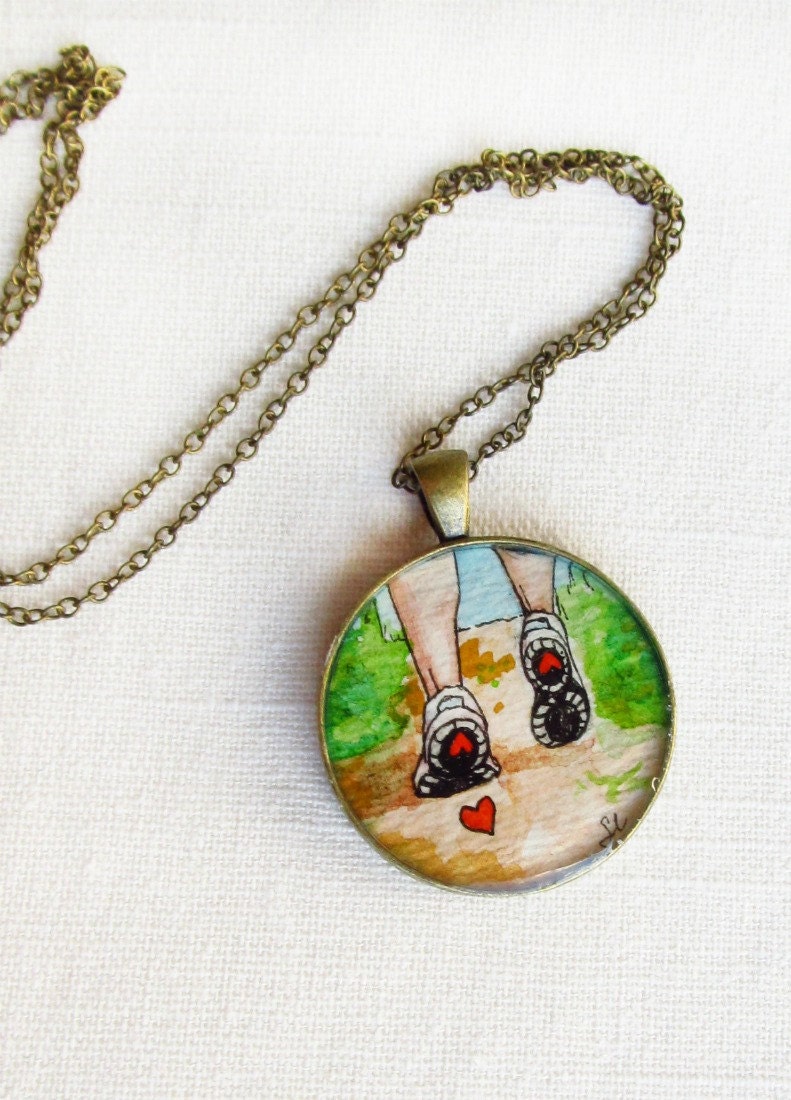 For Love of Running -- Necklace Pendant, Original Illustration Jewelry