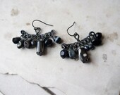 Beaded Chandelier Earrings - Steel Wire, Bone, Stone, Wood, Glass - Rustic Assemblage Earrings