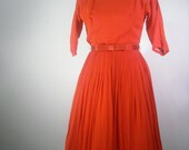 60s Evening Dress Vintage Party Rhinestone Collar Ruby Red Cocktail Dress