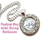 Custom Map Pendant Rhinestones You Pick the Place