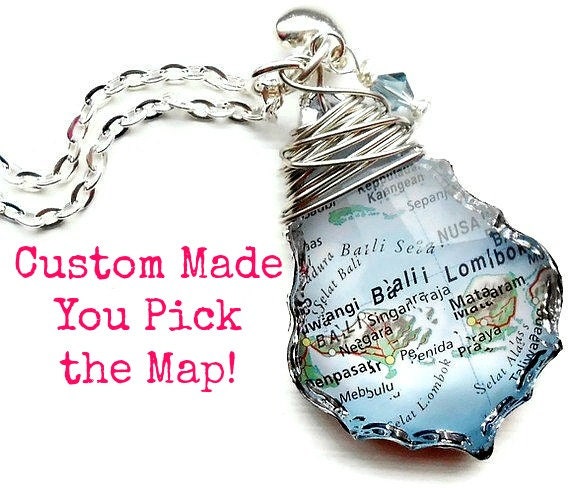 Custom Map Necklace You Pick the Place Great for Bride Anniversary Engagement Adoption