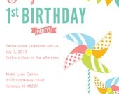 Custom Printable Pinwheel Party Birthday Invitation - Featured on Hostess with the Mostess
