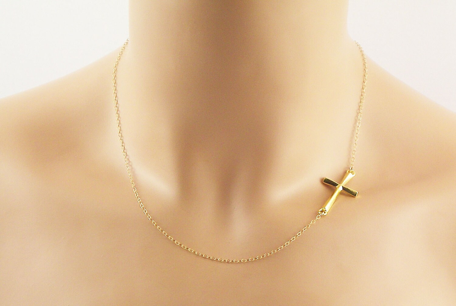 Gold Sideways Cross Necklace- 14K Gold Filled - Cross Necklace