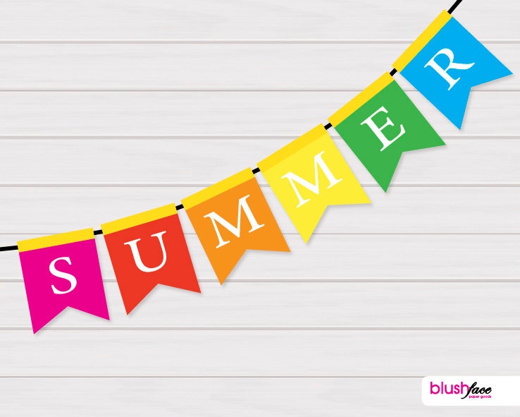 Instant Download - Summer Bunting Banner - Bold Colors - Printable Banner - PDF - Summer Fun - Decorate Summer