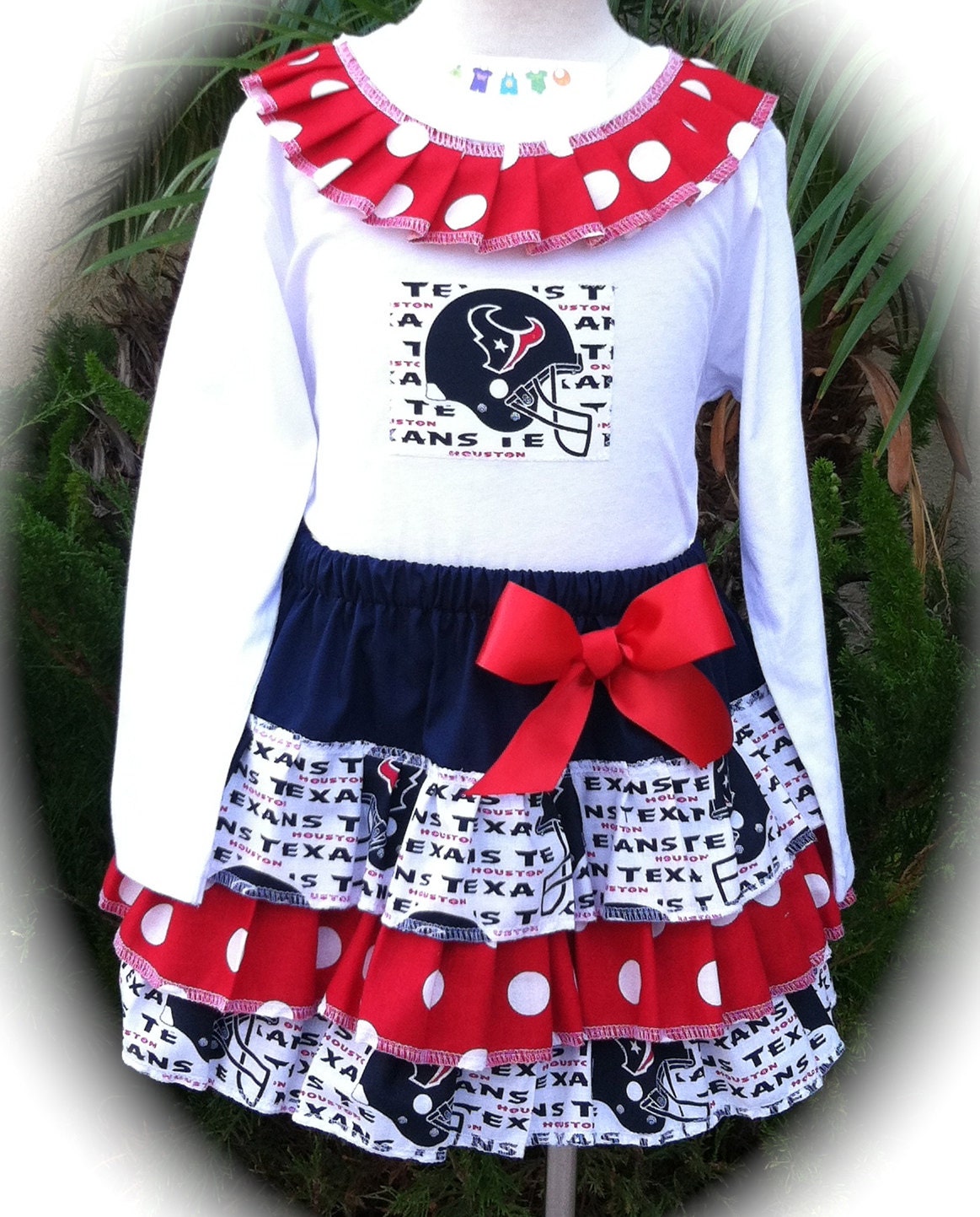 Texans Long Sleeve Top and Three Tier Skirt  Combo  Available 0-3 months through Size 24 months