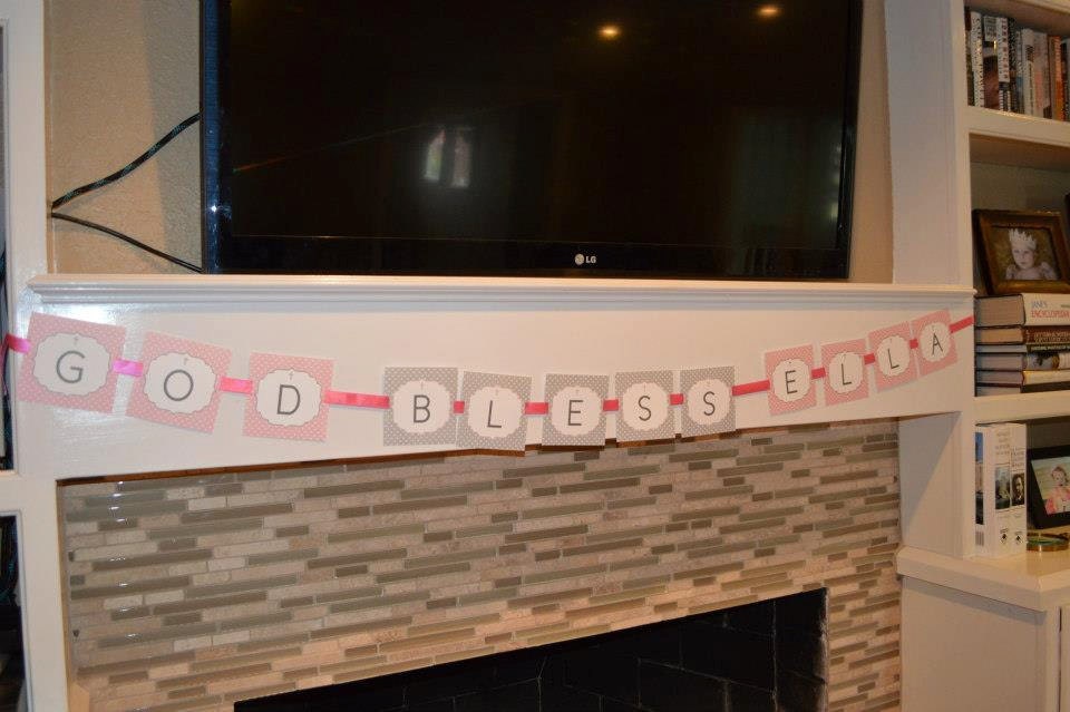 Polka Dot Baptism- Pink and Grey Banner with Name- Print your own Il_570xn