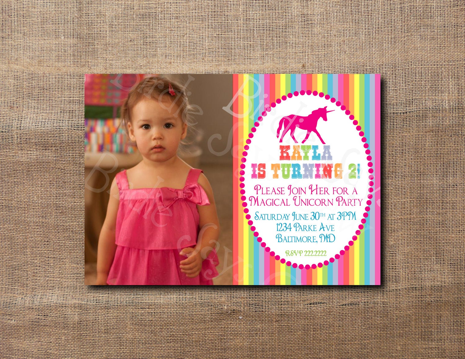 Photo Unicorn Birthday Party Custom Printable Invitation