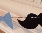 Party Banner: Little Man Bow Tie and Mustache Garland - Baby Shower or Birthday Party - die cut mustaches bow ties