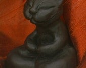 Ebony Black BUDDHA CAT Sculpture Zen Kitty Original Art by Aura Rose Valentines Day Free Gift Wrap