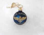 Personalized US Naval Aviation Glass Ball Ornament - US Navy Pilot and Flight Wings Military Ornament - GlitterOrnaments