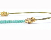 Gold Bangle Bracelet // Eco-Friendly Jewelry // Turquoise Green Beaded Bracelet // Handmade Bangle Bracelet // Eco-Friendly Beaded Bracelet