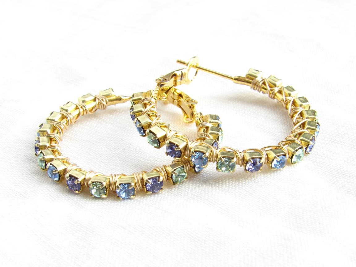 Swarovski Crystal Hoop Earrings. Multi Color Cup Chain. Simple Modern Jewelry by smallbluethings