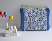The Allison - floral vintage lace zipper pouch with zipper closure cobalt denim stripe