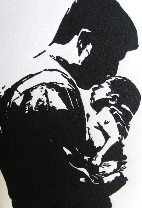 5" x 7" Linocut -- Father and Child