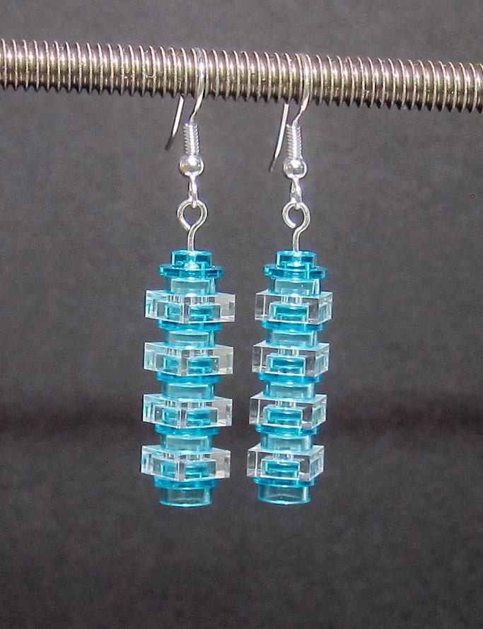 Blue & clear earrings with silver plated ear wires