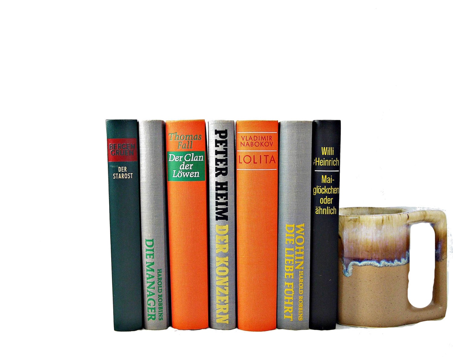 GRAY & ORANGE  - German Book Collection Set, Decorative Books, Wedding Decor, Book Sets, Home, Interior Design, PHoto prop, interior design