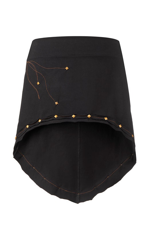 Black Asymmetric Mini Skirt with Brass Studs